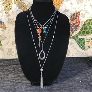 4 Necklace Lot Tassel Rhinestone Boho Chic Layered Festival Wearable Summer